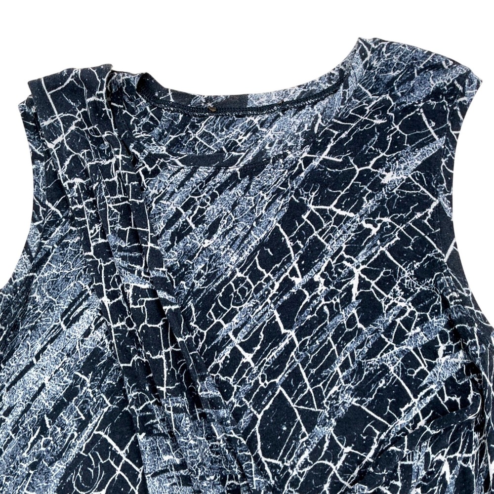 Draped Wrap Sleeveless Top Women Size M Navy White Crackle Modern Soft - Picture 3 of 8